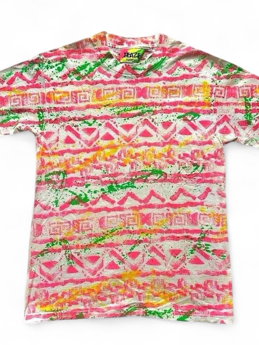 Vintage 1990s Bright Pink & Green Painted Graphic Tee adult small